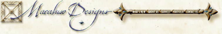 Macaluso Designs logo and navigation bar